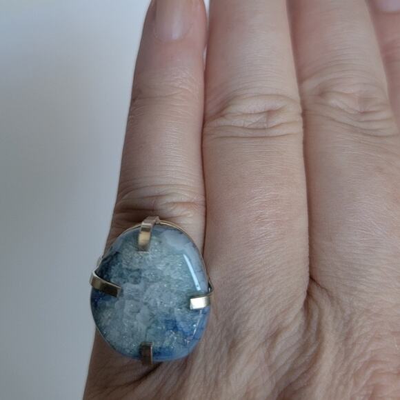 Handmade Sterling Silver Blue Druzy Quartz Ring, Size 7.5 Gemstone Jewelry - Picture 3 of 10